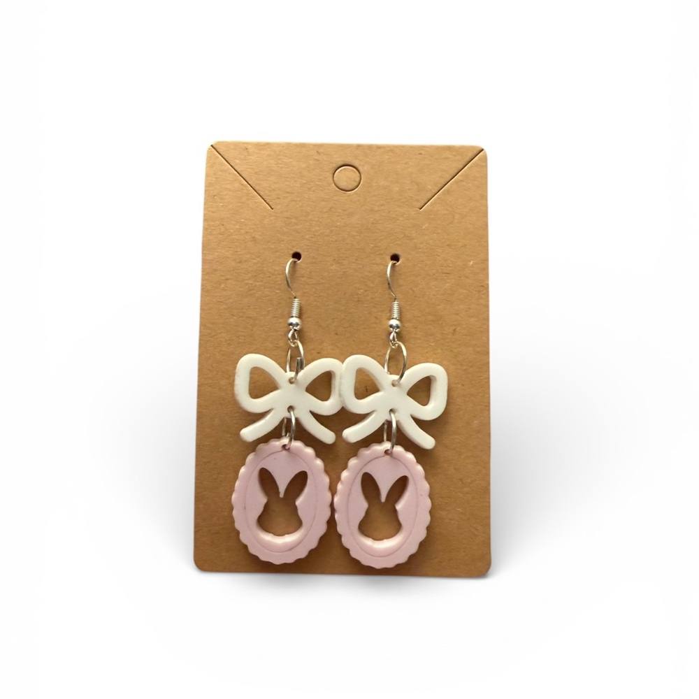 Pink and White Bunny Earrings Dangles Spring Boutique